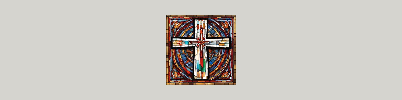 a colourful mosaic stained glass cross